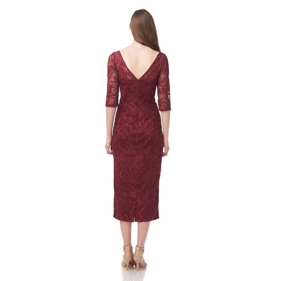 JS Collections Elle Sweetheart Tea Length Dress Women's 10 Burgundy Midi NWOT - Picture 2 of 10